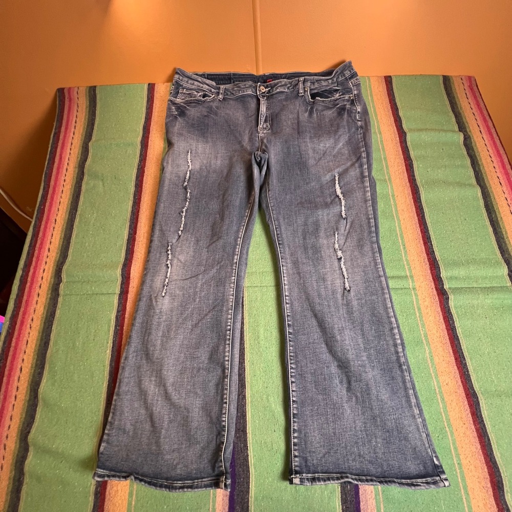 Firefly Denim Bootcut Jeans Womens 20 Blue Distressed Embroidered Y2K Bling